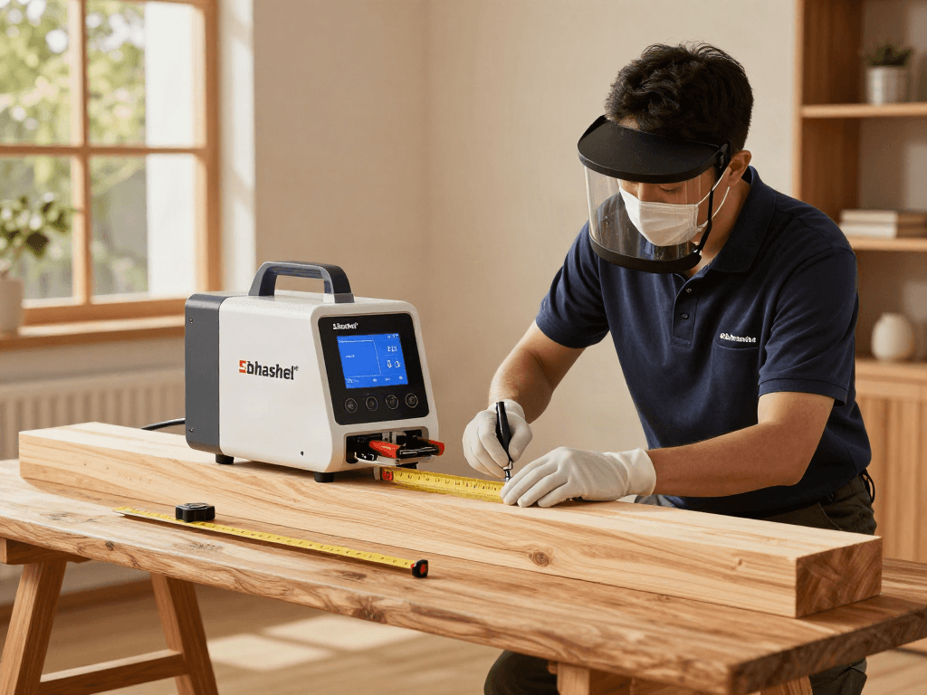 Traitement du bois avec Shashel® dans un cadre moderne, technologie écologique et efficace.