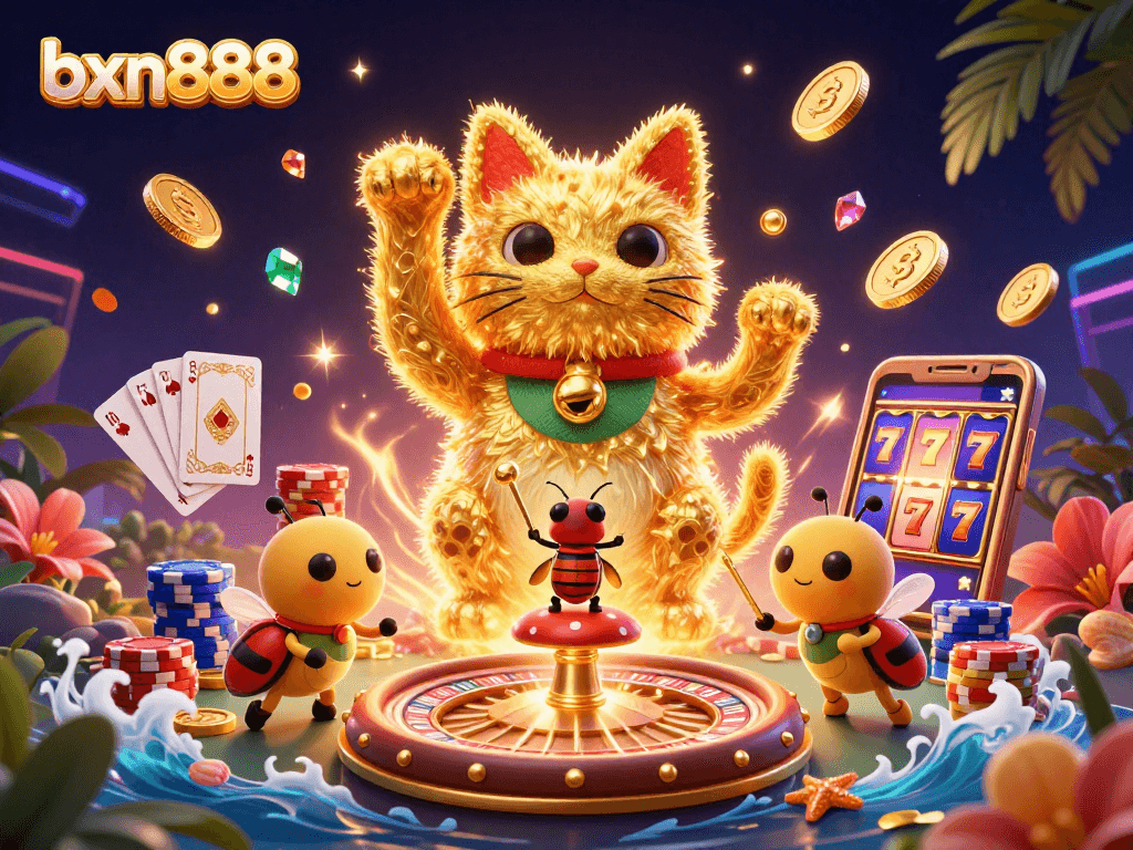 Spin the reels and win with bxn888's vibrant casino adventures featuring golden symbols and dynamic gameplay.