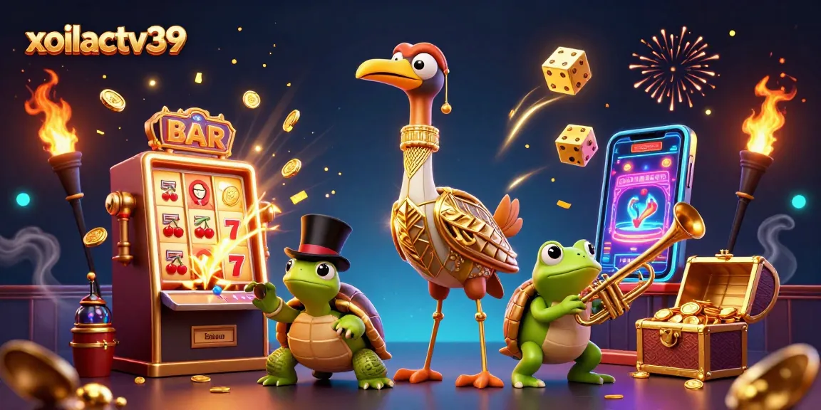 Experience the excitement of xoilactv39 with a vibrant 3D illustration showcasing a lively casino scene.
