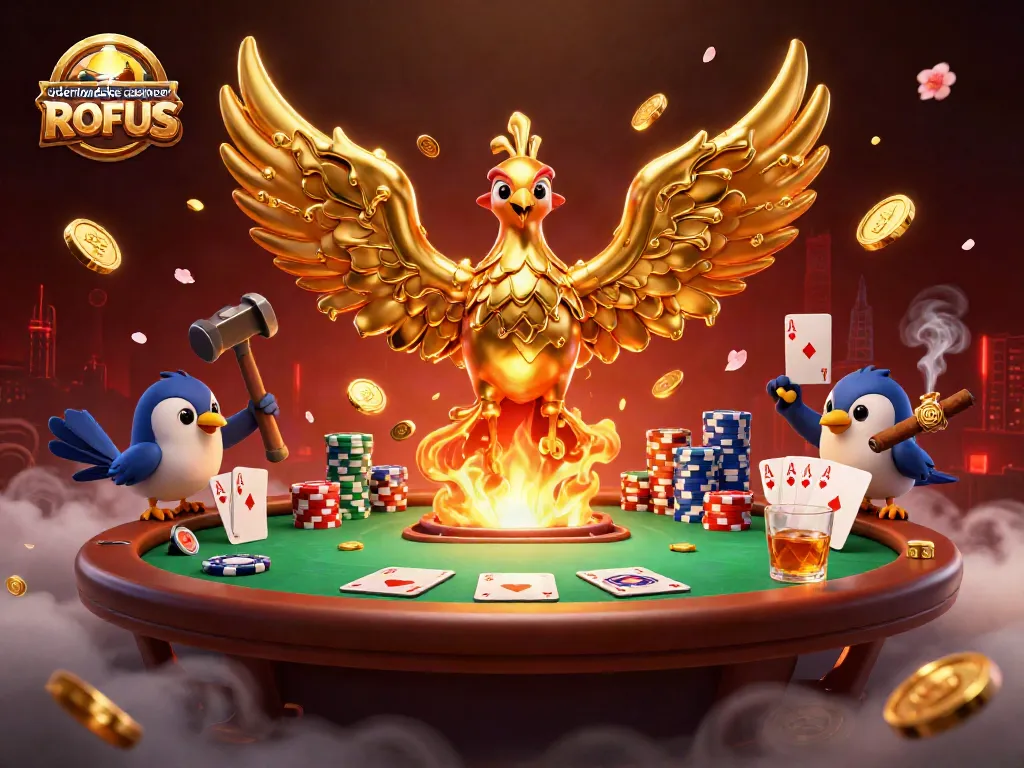 Engage with udenlandske casinoer uden ROFUS featuring a molten metal phoenix heralding golden winnings amidst vibrant casino flair.