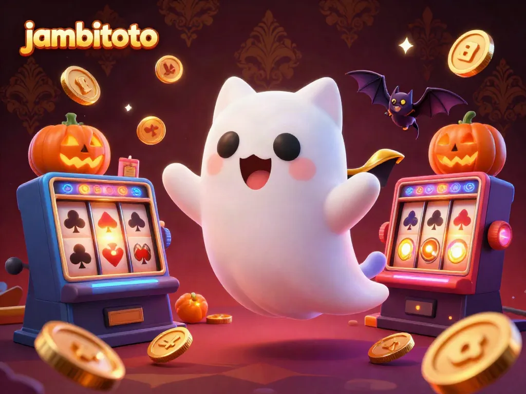 Experience thrilling gaming action with jambitoto in a vibrant casino setting filled with glowing slots and festive jack-o-lanterns.