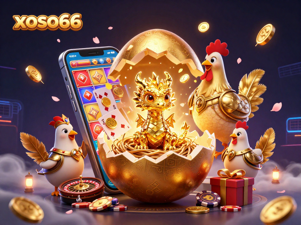Engage with xoso66's vibrant golden dragon and thrilling casino elements for an exciting gaming adventure.