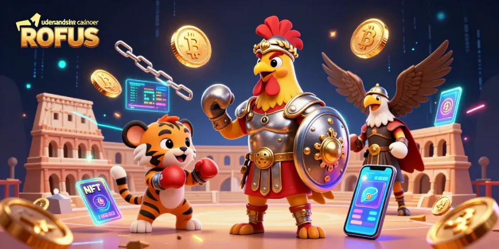 Engage with udenlandske casinoer uden ROFUS through a 3D illustration featuring a rooster and tiger cub.