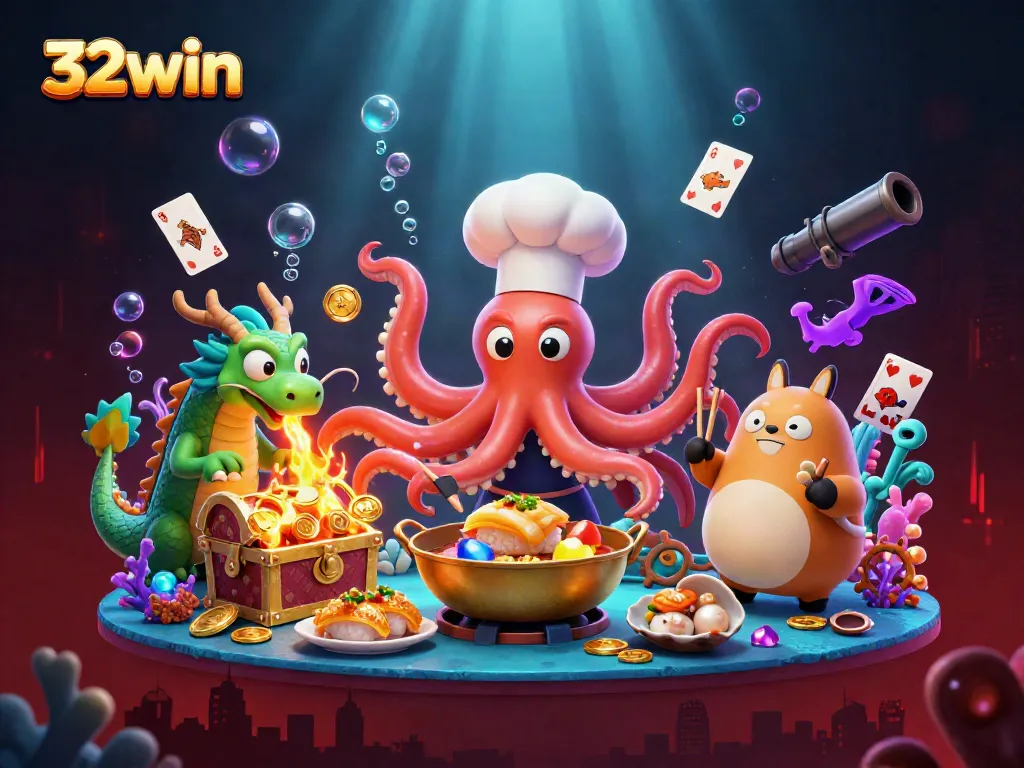 Experience thrilling wins at 32win with an engaging casino-themed underwater adventure scene.