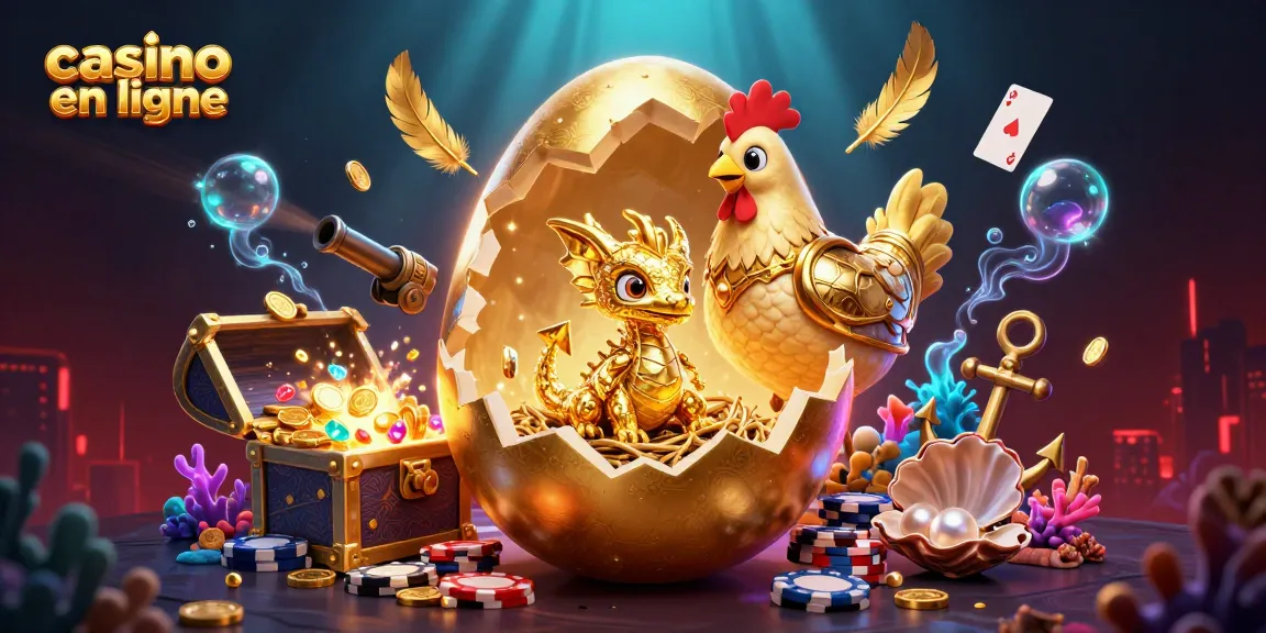 Jouez au casino en ligne et découvrez un dragon doré sur un lit de jetons de poker.
