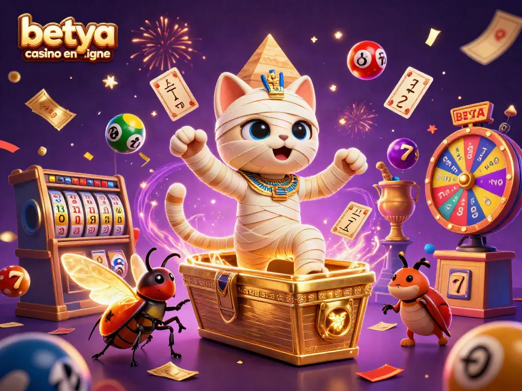 Engage in thrilling gameplay at betya casino en ligne with lively Egyptian-themed characters and vibrant casino elements.
