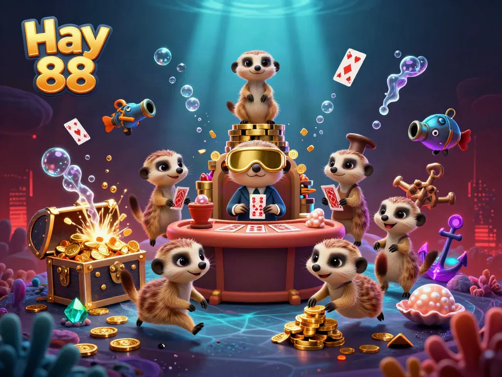 Engage in thrilling gameplay at Hay 88 with meerkats managing a lively casino scene filled with treasures.