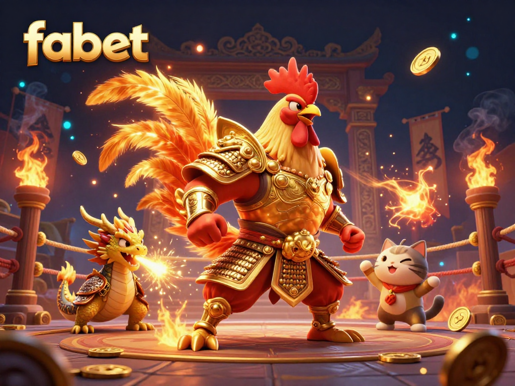 Experience the thrill of fabet with 3D warriors and gaming elements in an energized casino scene.