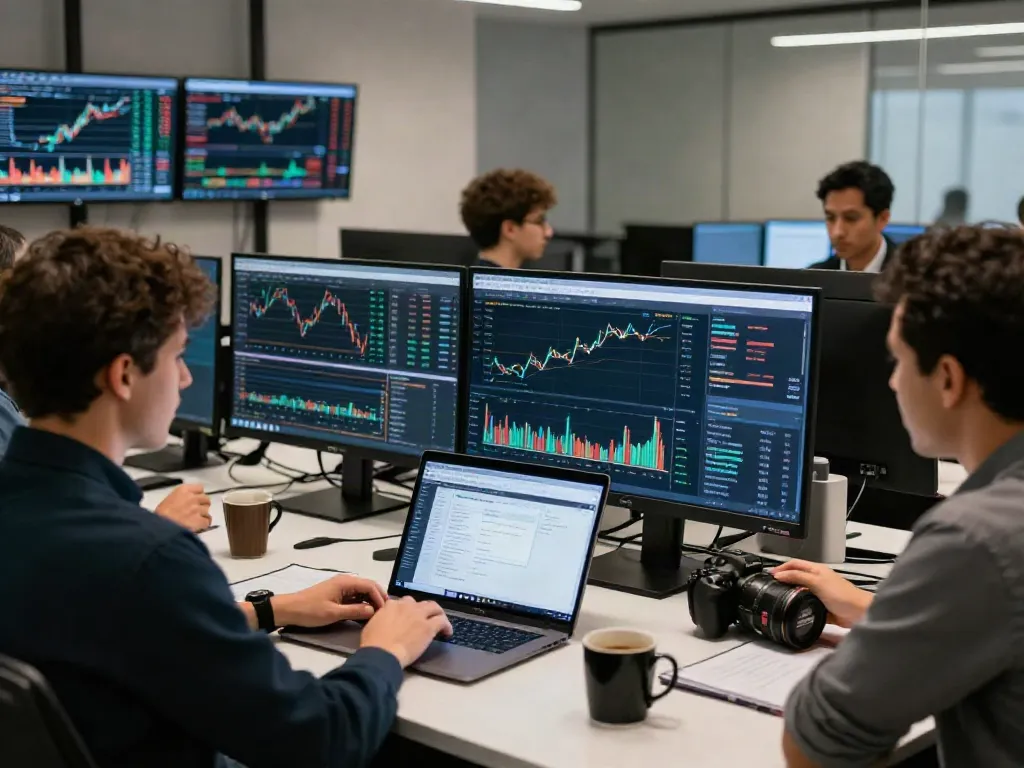 Couponeau : traders analysant des données de marché sur une plateforme moderne.