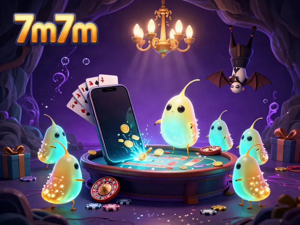 Experience electrifying gaming adventures with 7m7m in a vibrant 3D casino setting featuring glowworms.