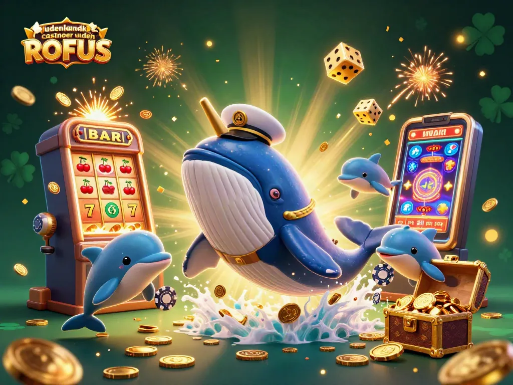 Engage with udenlandske casinoer uden ROFUS through this vivid 3D illustration showcasing a whale and magical sea creatures.
