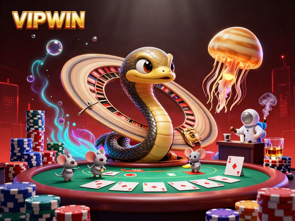Experience high-stakes gaming at VIPWIN, where astronaut mice wager on a cosmic roulette wheel.