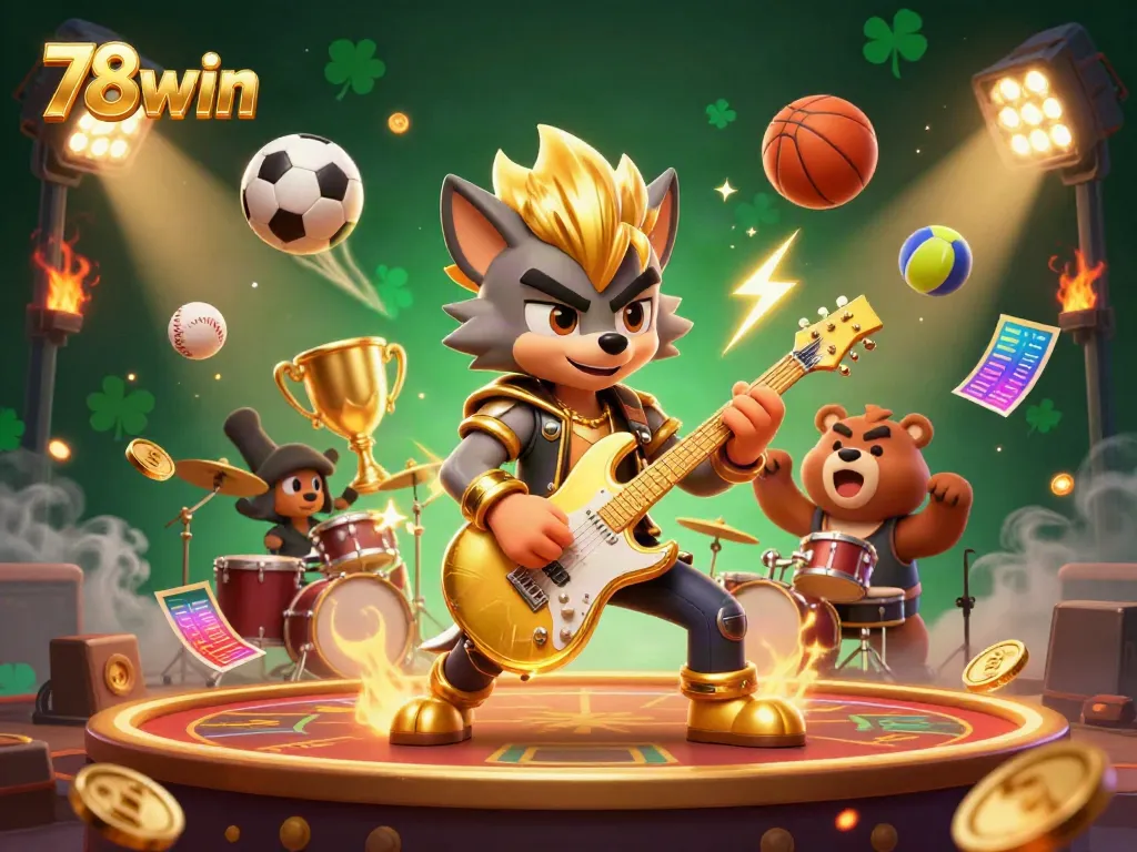 Experience thrilling gaming action with 78win’s vibrant casino scene showcasing energetic characters and dynamic elements.