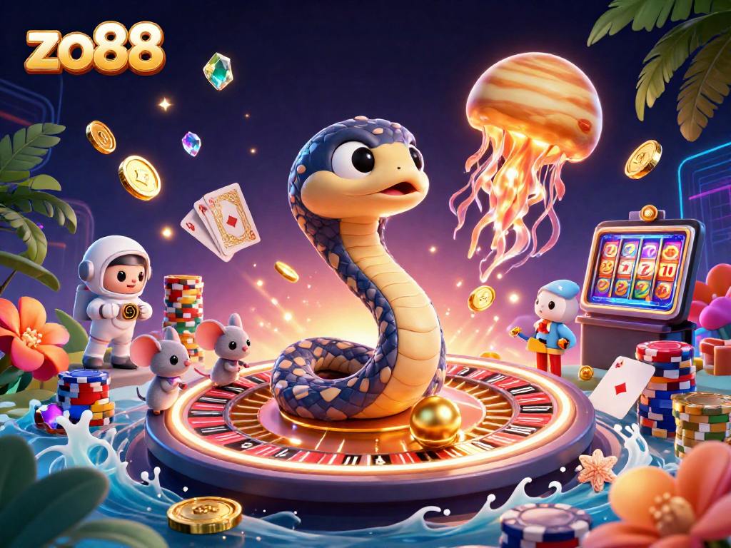 Bet on cosmic games at zo88 with a Saturn ring snake, astronaut mice, and a golden jellyfish dealer.