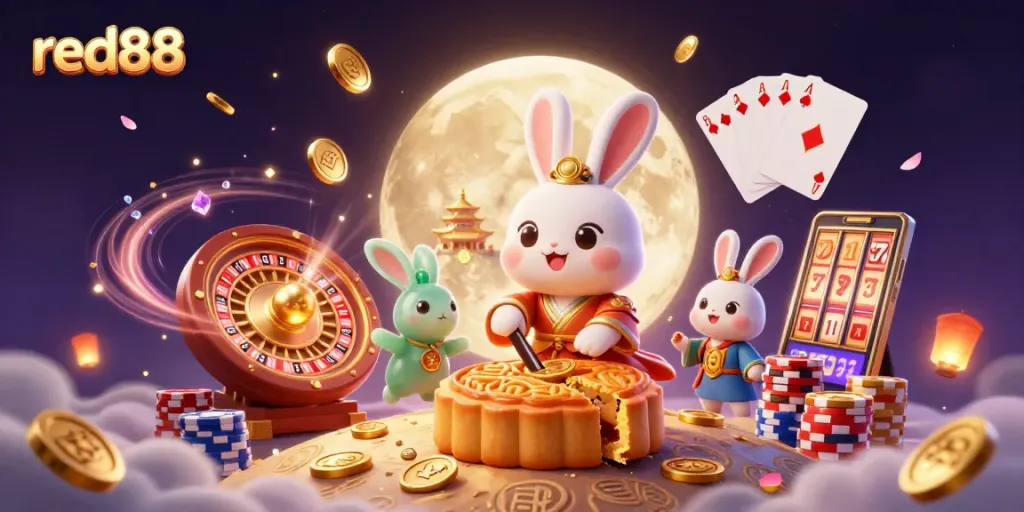 Engage with red88's twisting fortunes amid lunar festivities and vibrant casino elements.