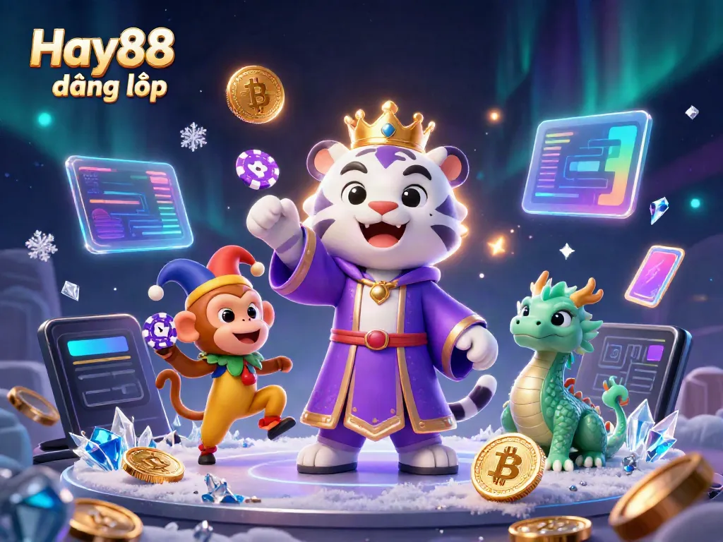 Join the excitement of Hay88 đăng nhập as a majestic tiger and jester monkey engage in a lively casino atmosphere.