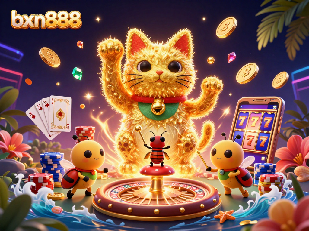Spin the reels and win with bxn888's vibrant casino adventures featuring golden symbols and dynamic gameplay.