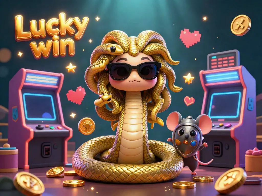 Join the adventure at Lucky win casino with a vibrant gaming scene filled with excitement and friendly characters.